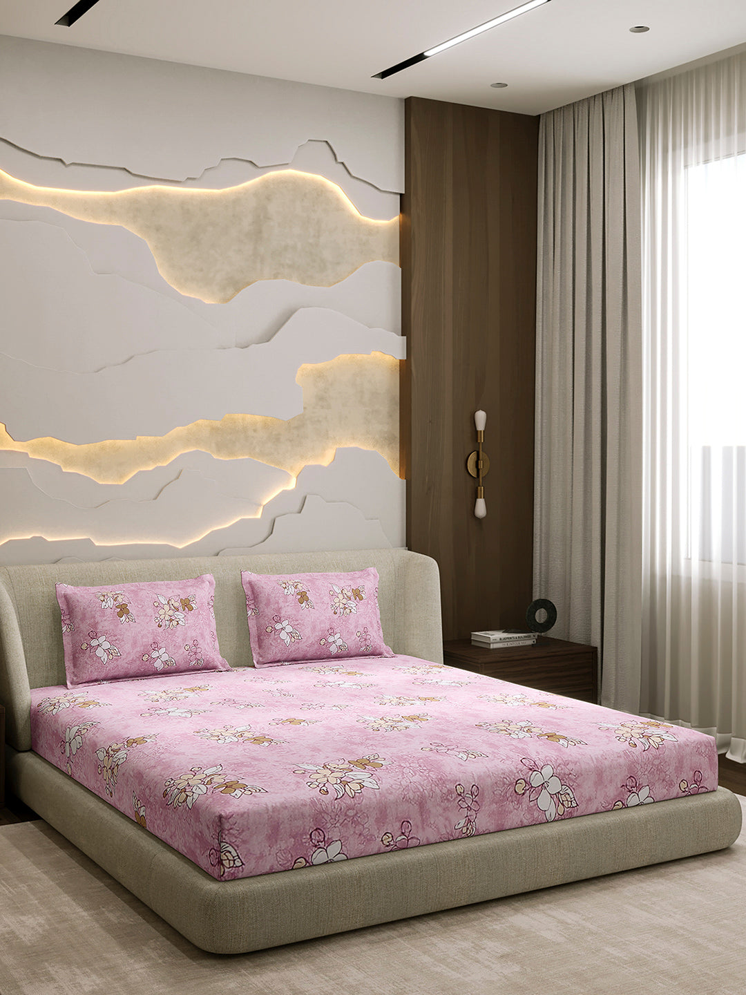 104 TC 100% Cotton Double Bed 1 Bedsheet with 2 Pillow Cover (Samriddhi)