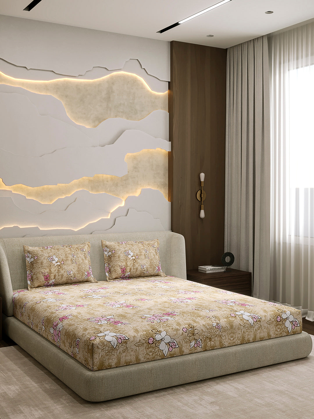 104 TC 100% Cotton Double Bed 1 Bedsheet with 2 Pillow Cover (Samriddhi)