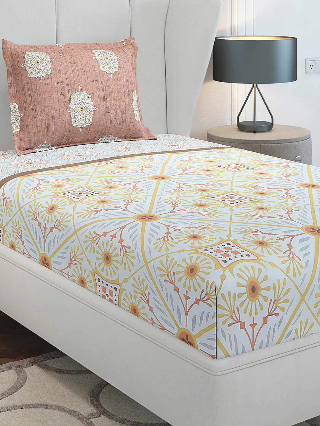 144 TC Cotton Single Bedsheet with 1 Pillow Cover (Solstice)