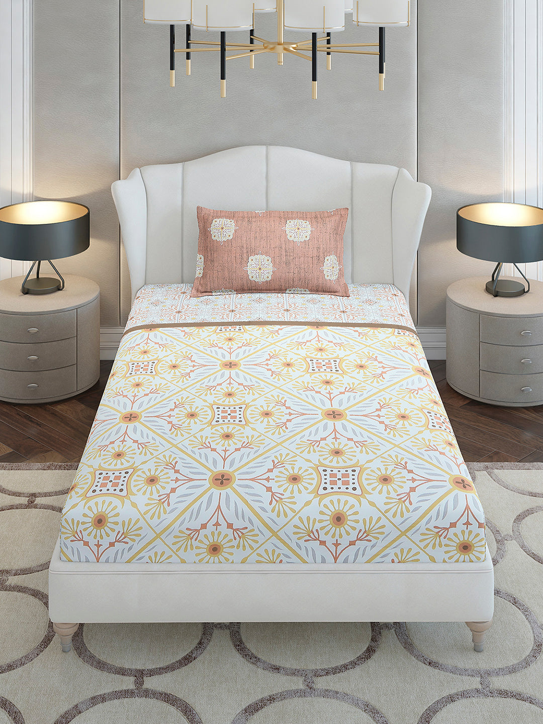 144 TC Cotton Single Bedsheet with 1 Pillow Cover (Solstice)