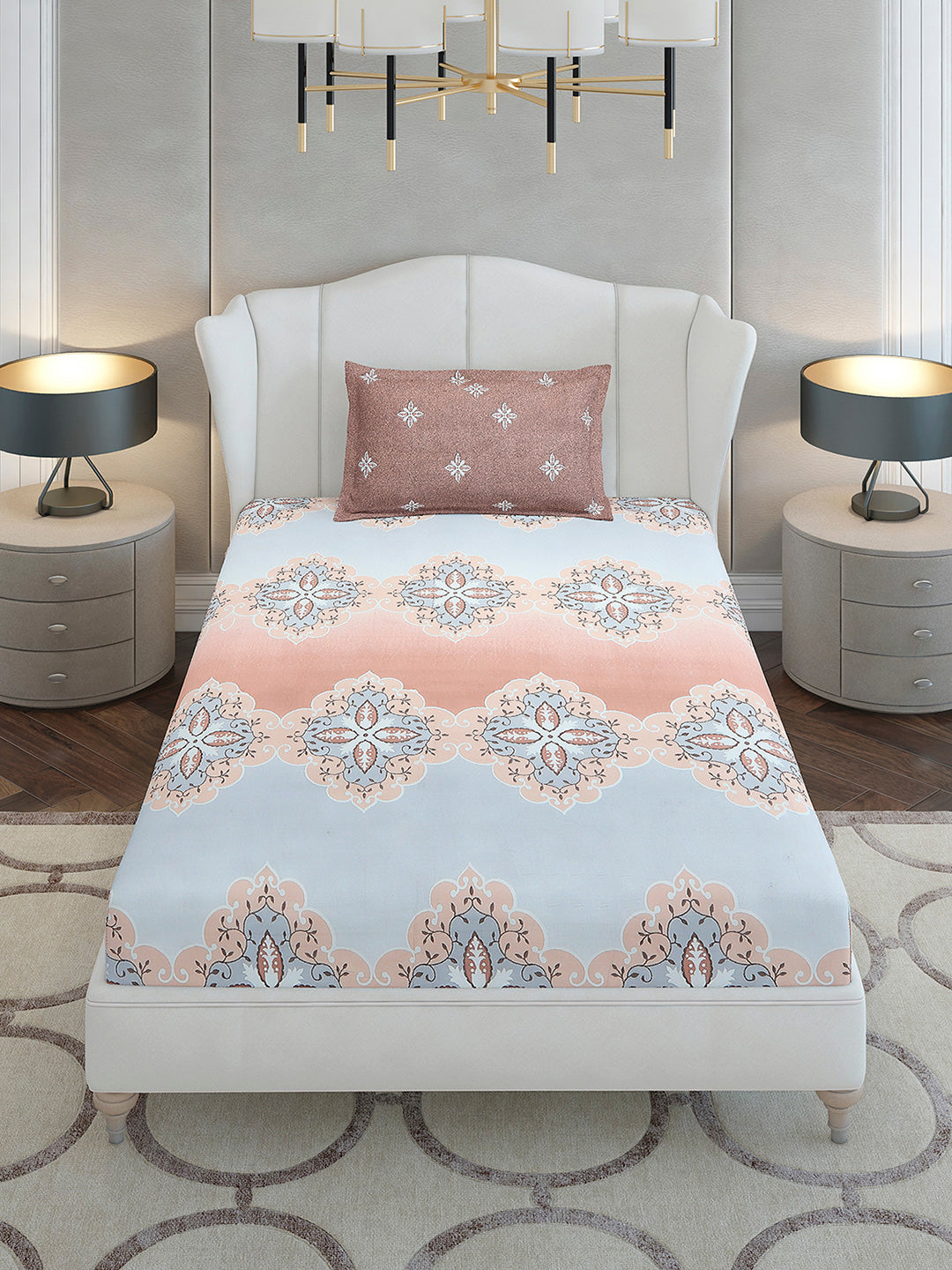 144 TC Cotton Single Bedsheet with 1 Pillow Cover (Solstice)