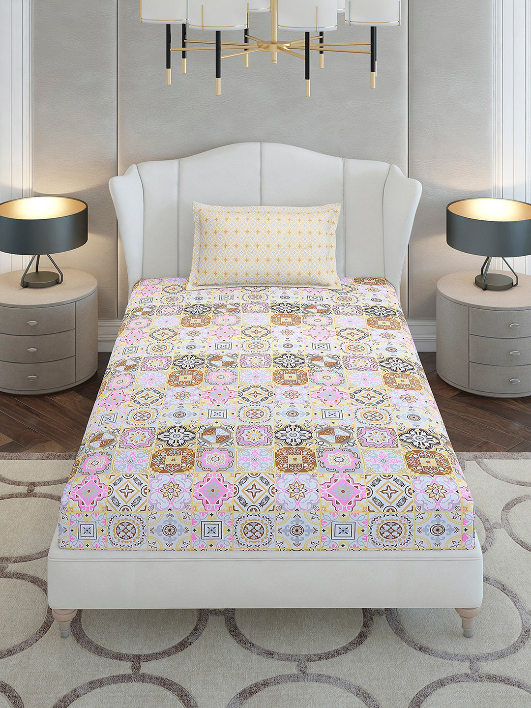 144 TC Cotton Single Bedsheet with 1 Pillow Cover (Solstice)