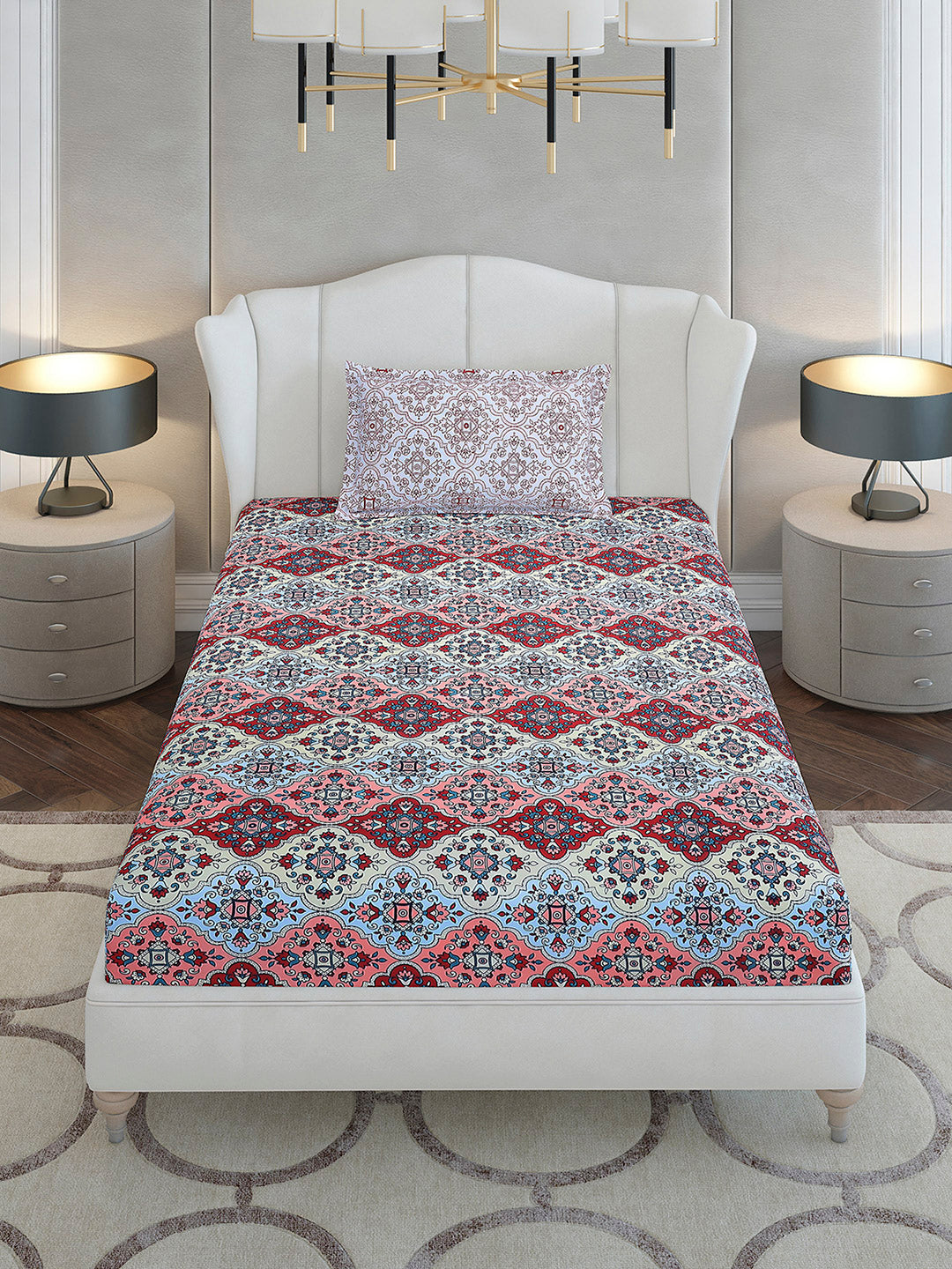 144 TC Cotton Single Bedsheet with 1 Pillow Cover (Solstice)