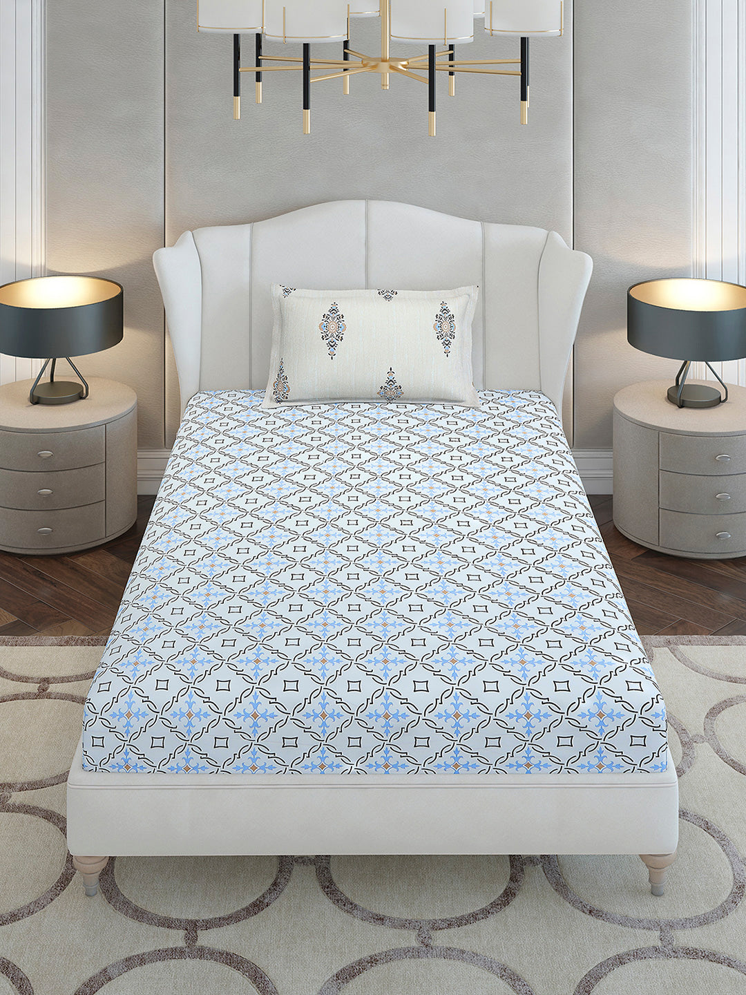 144 TC Cotton Single Bedsheet with 1 Pillow Cover (Solstice)