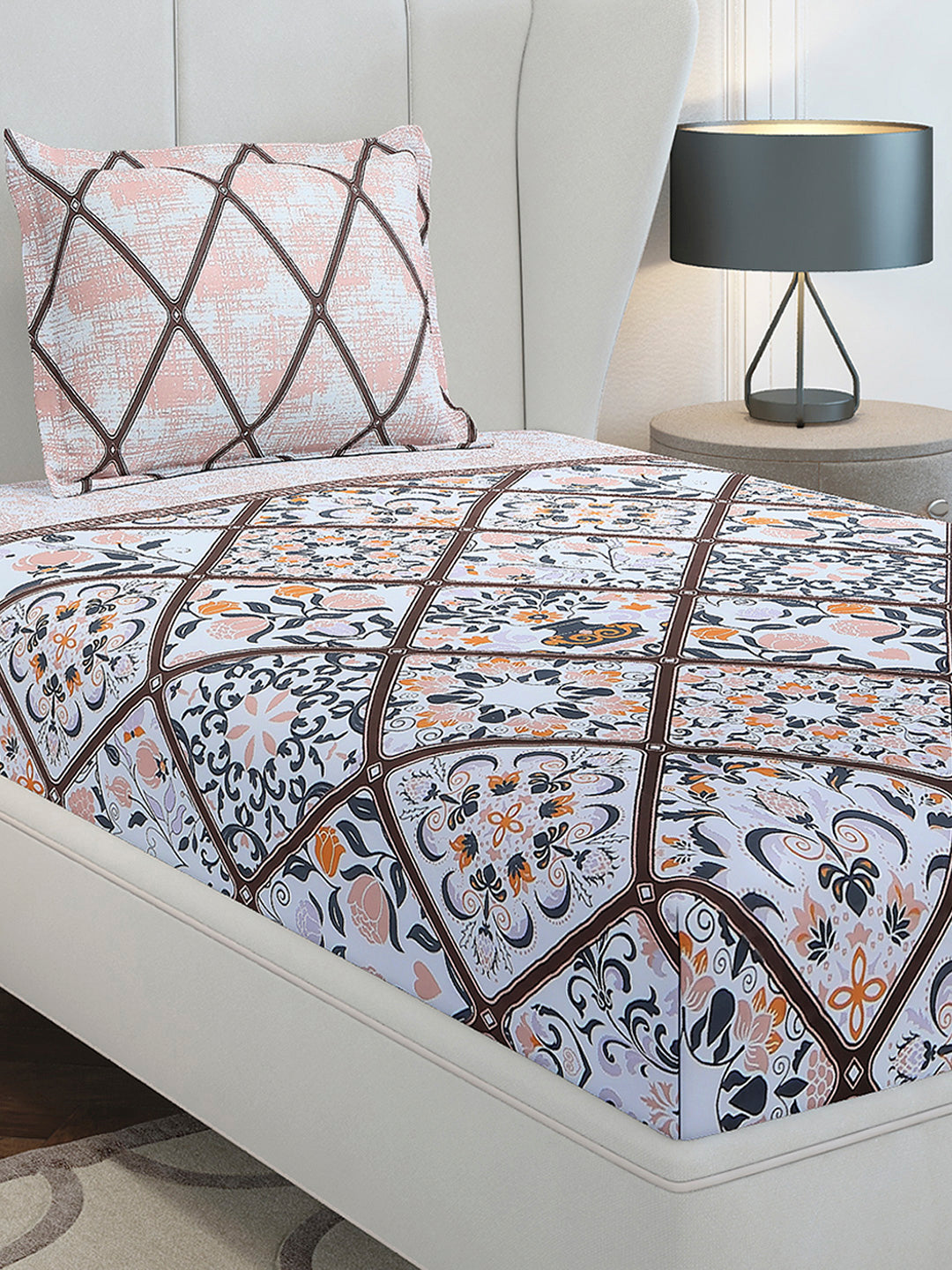 144 TC Cotton Single Bedsheet with 1 Pillow Cover (Solstice)