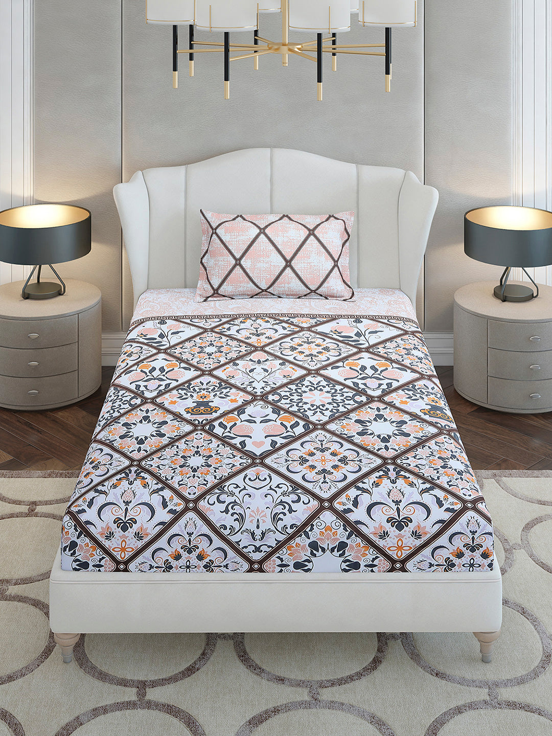 144 TC Cotton Single Bedsheet with 1 Pillow Cover (Solstice)