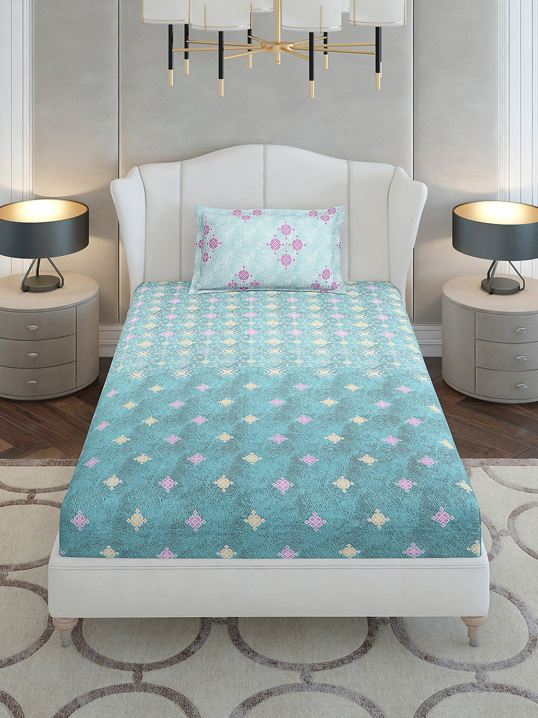 144 TC Cotton Single Bedsheet with 1 Pillow Cover (Solstice)