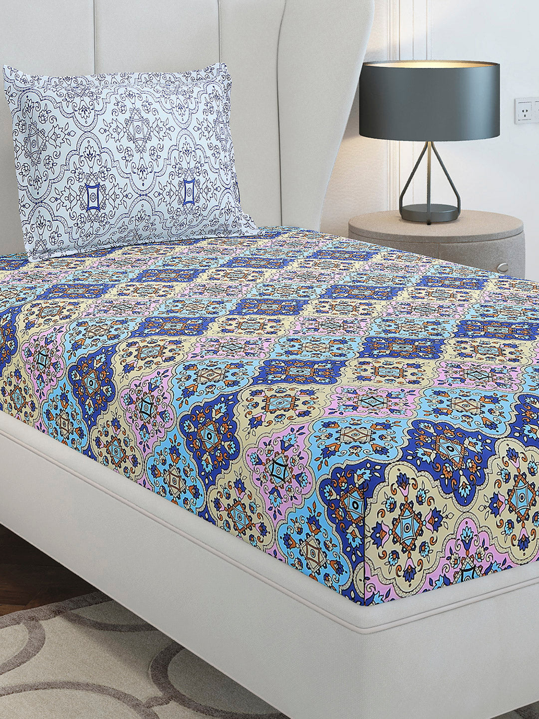 144 TC Cotton Single Bedsheet with 1 Pillow Cover (Solstice)