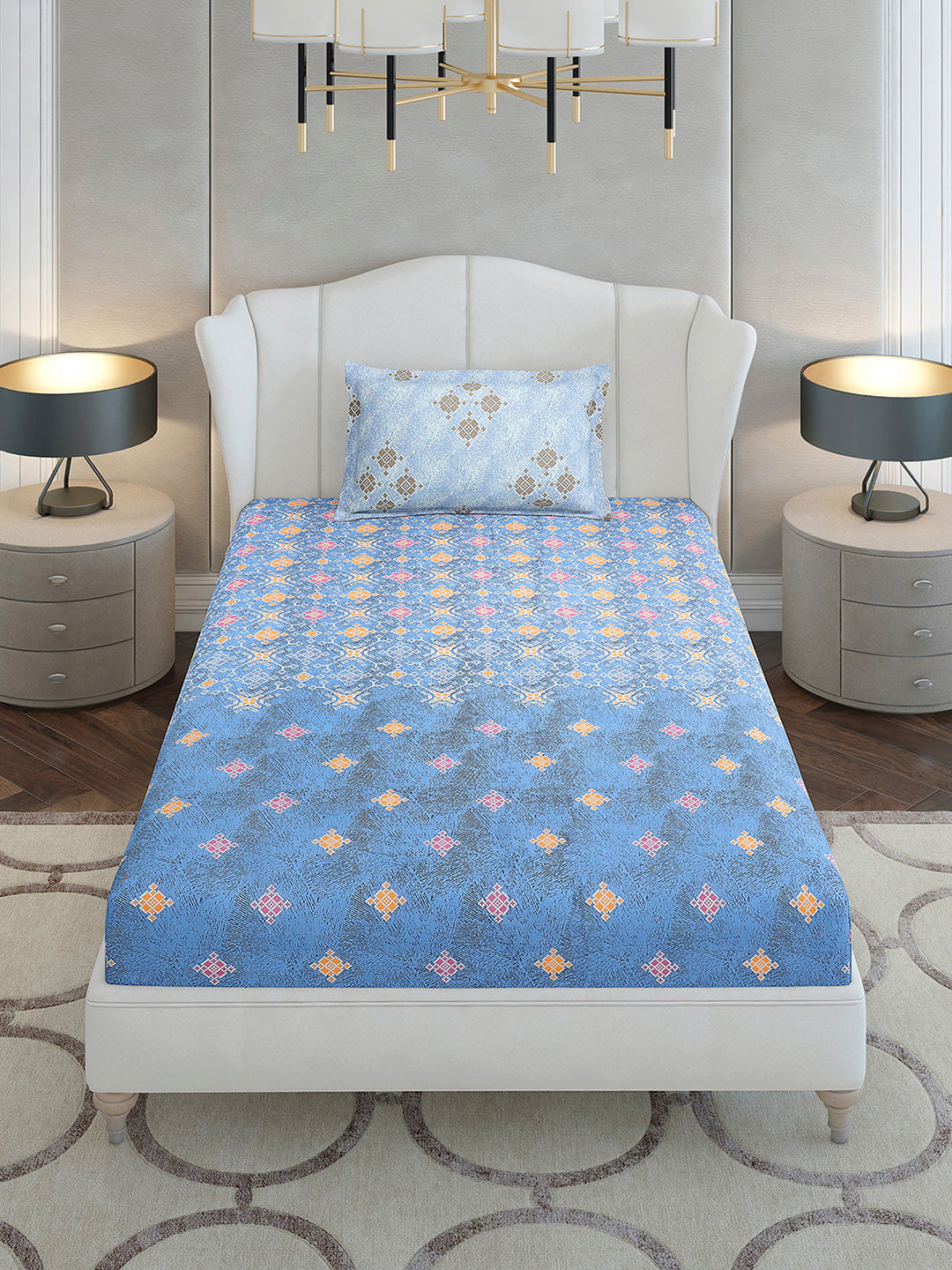 144 TC Cotton Single Bedsheet with 1 Pillow Cover (Solstice)