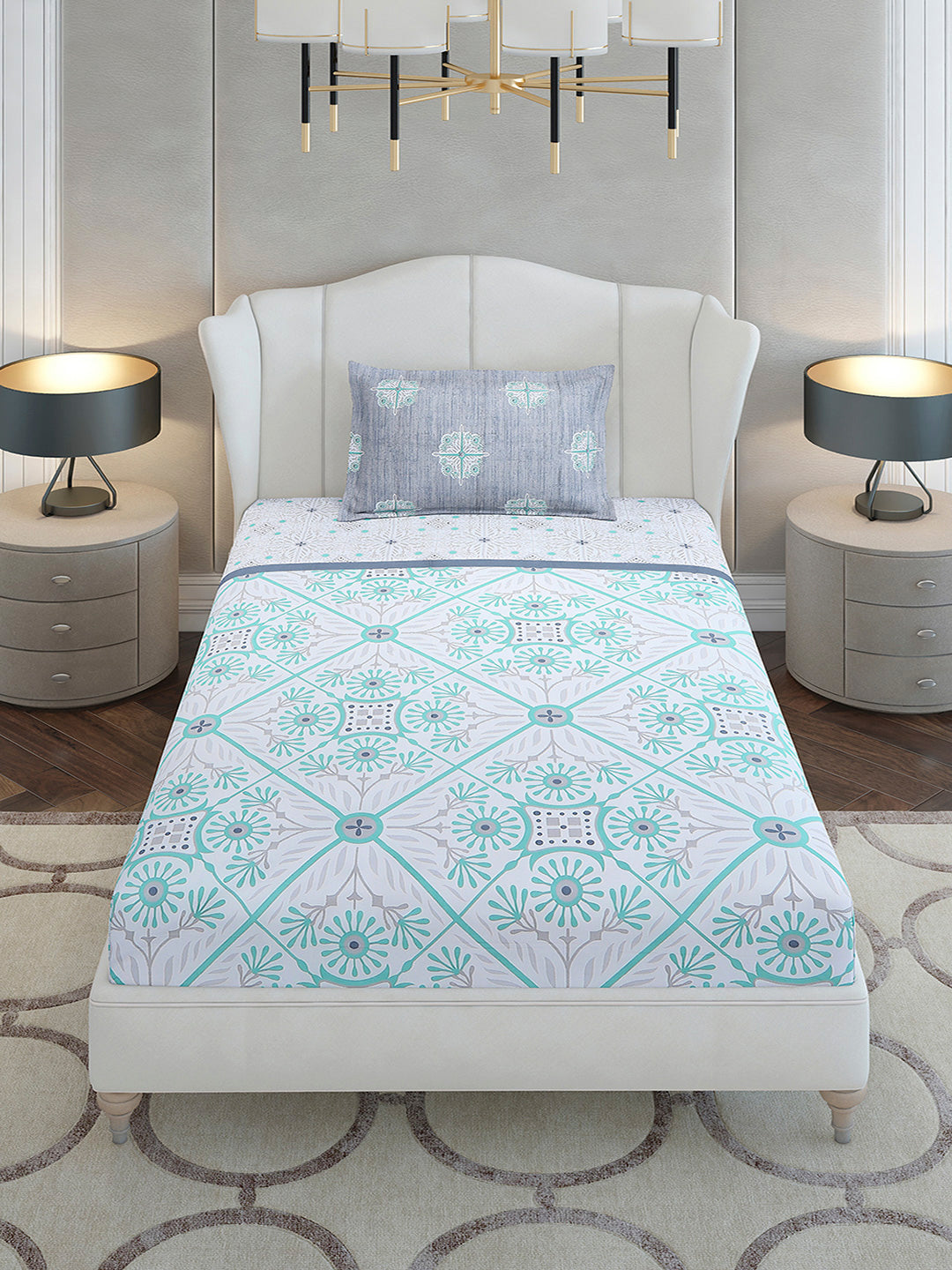 144 TC Cotton Single Bedsheet with 1 Pillow Cover (Solstice)