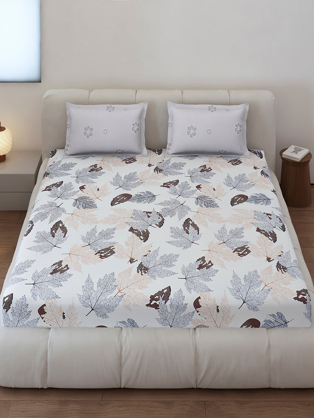 130 GSM Polyester King Size 1 Bedsheet with 2 Pillow Covers (Stanley)