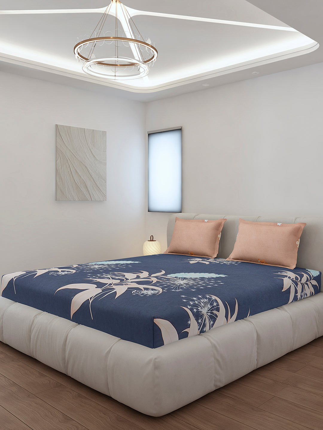 130 GSM Polyester King Size 1 Bedsheet with 2 Pillow Covers (Stanley)