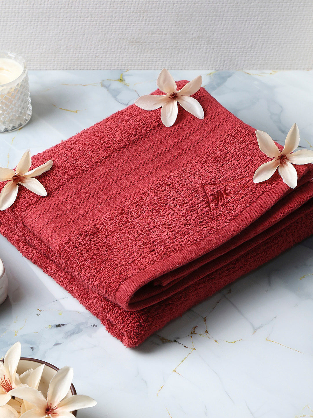 Red Cotton Solid 400 GSM Bath Towel (Jazz)