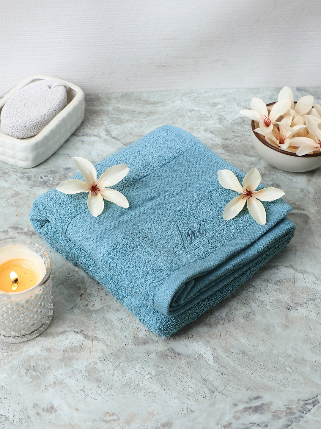 Sky Blue Cotton Solid 400 GSM Bath Towel (Jazz)