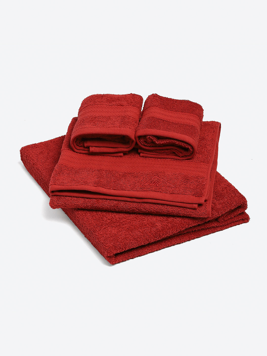 Red Cotton Solid 380 GSM 2 Bath Towel & 2 Hand Towel