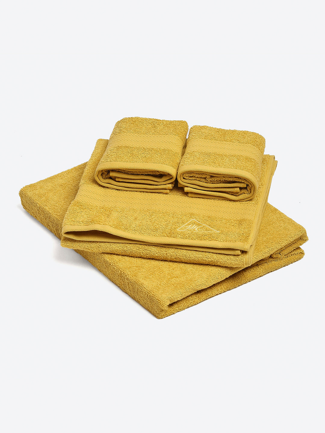 Mustard Cotton Solid 380 GSM 2 Bath Towel & 2 Hand Towel