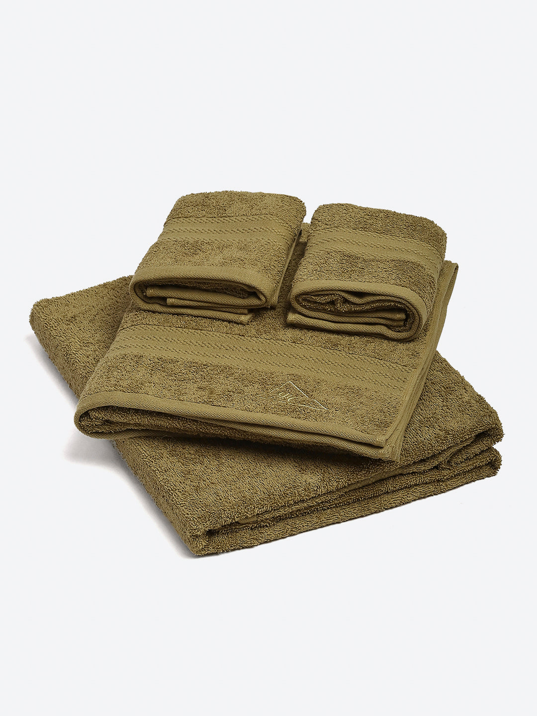 Olive Cotton Solid 380 GSM 2 Bath Towel & 2 Hand Towel
