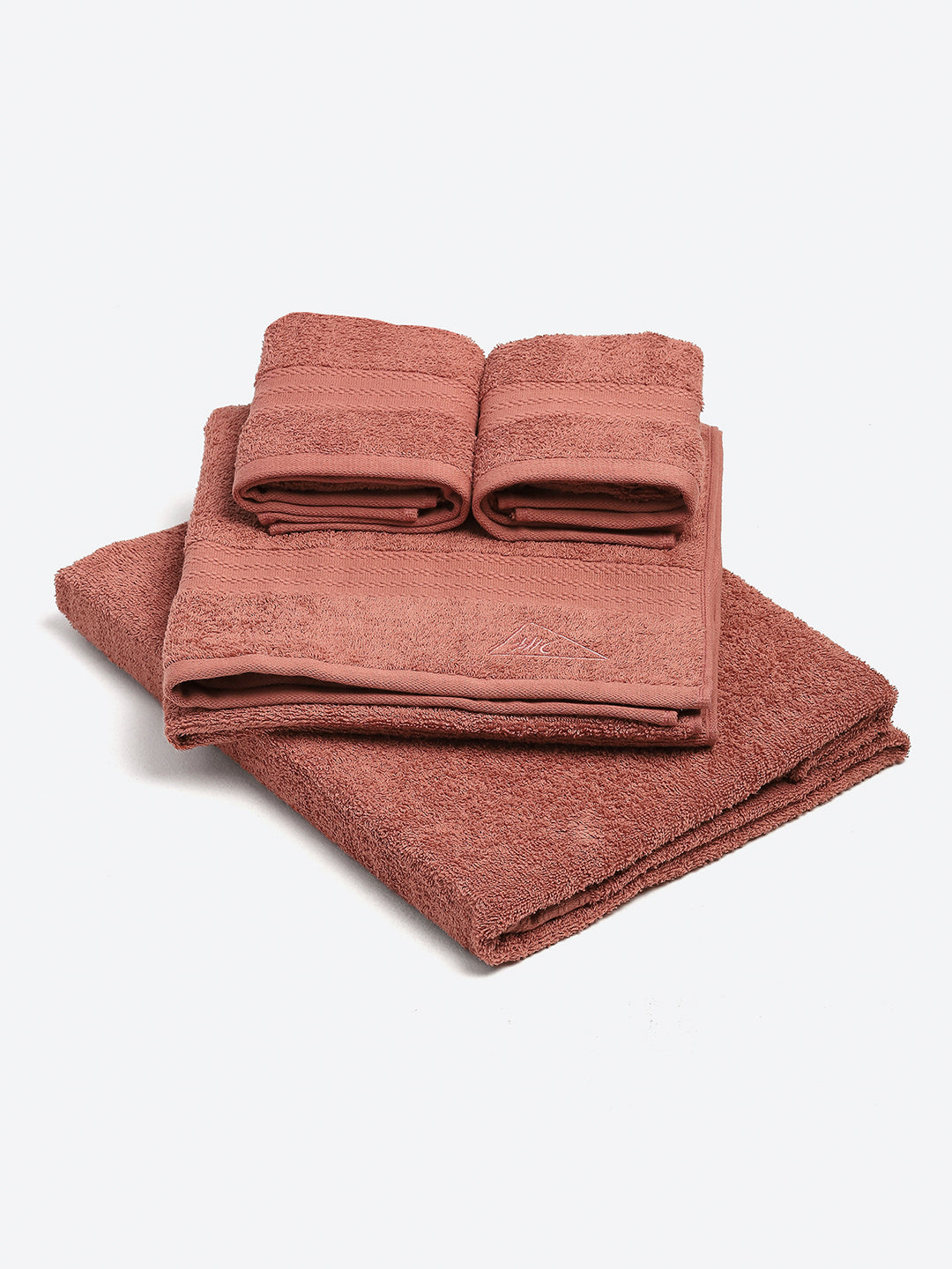 Brown Cotton Solid 380 GSM 2 Bath Towel & 2 Hand Towel