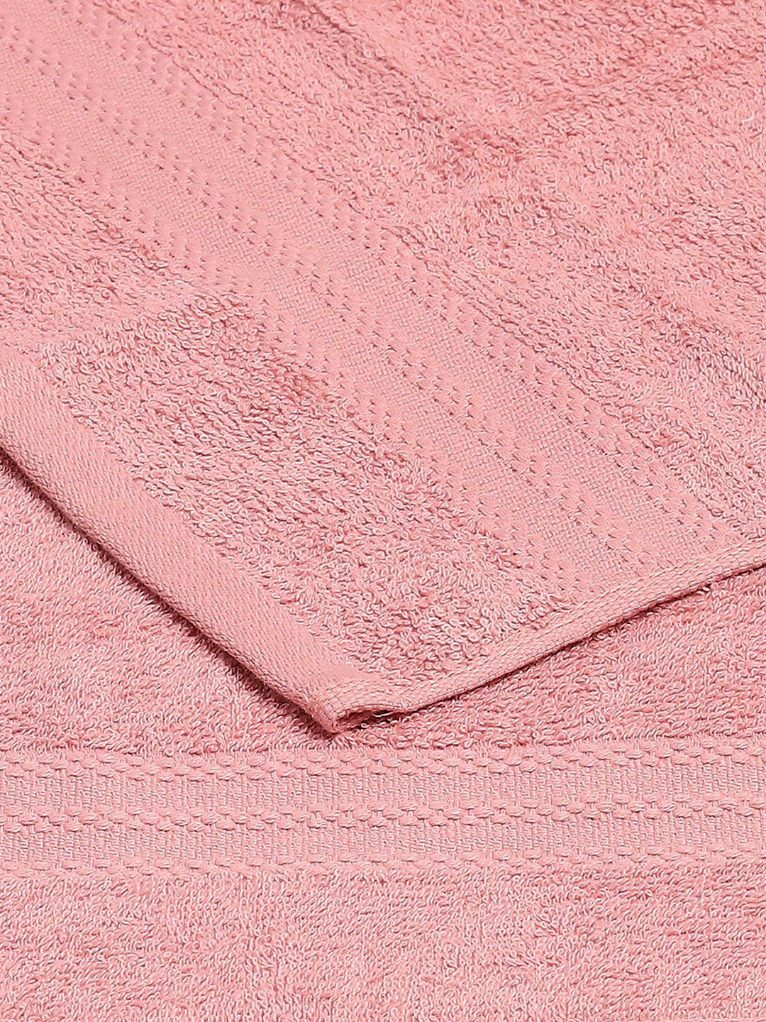 Light Pink Cotton Solid 380 GSM 2 Bath Towel & 2 Hand Towel