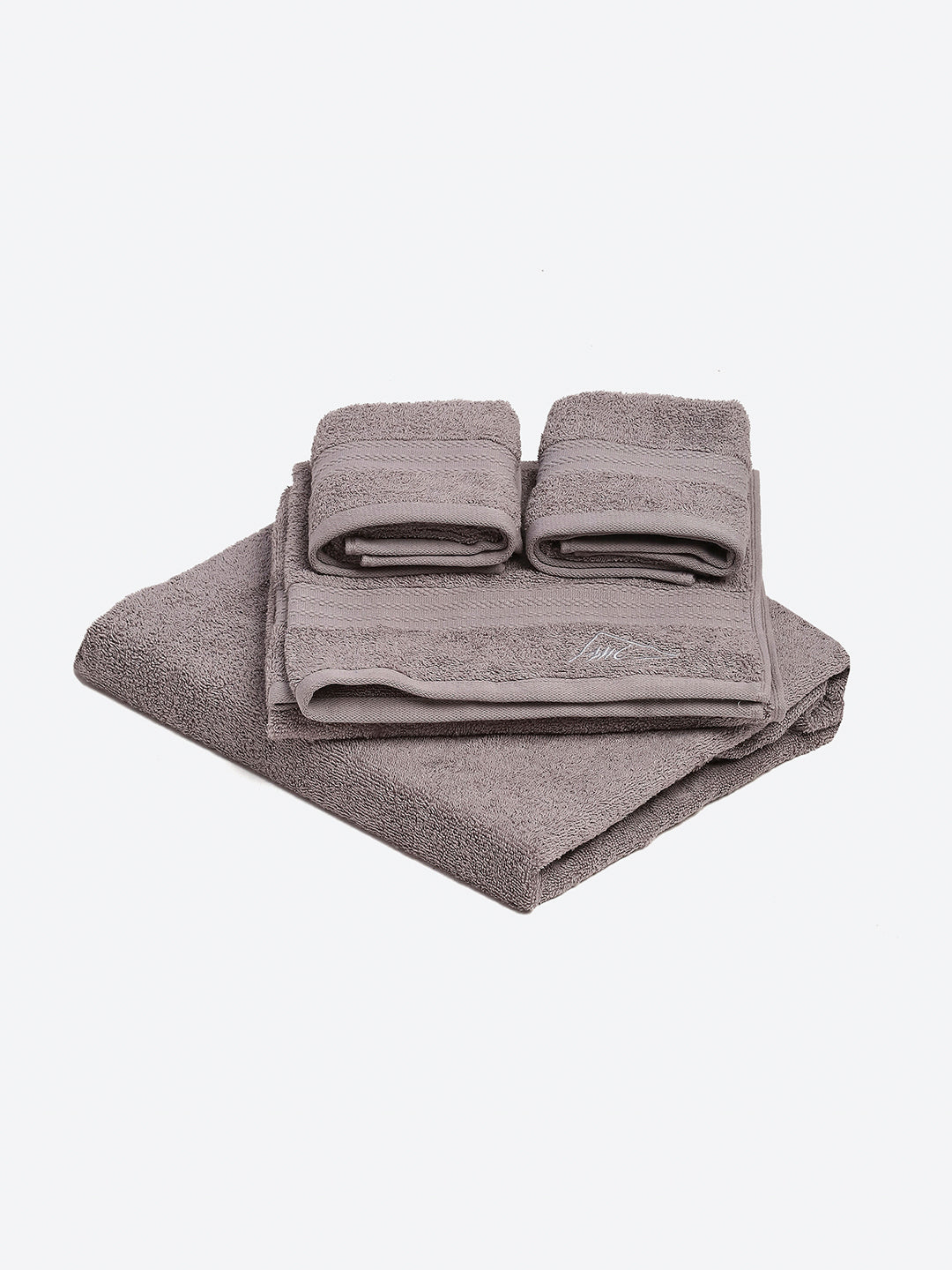 Grey Cotton Solid 380 GSM 2 Bath Towel & 2 Hand Towel