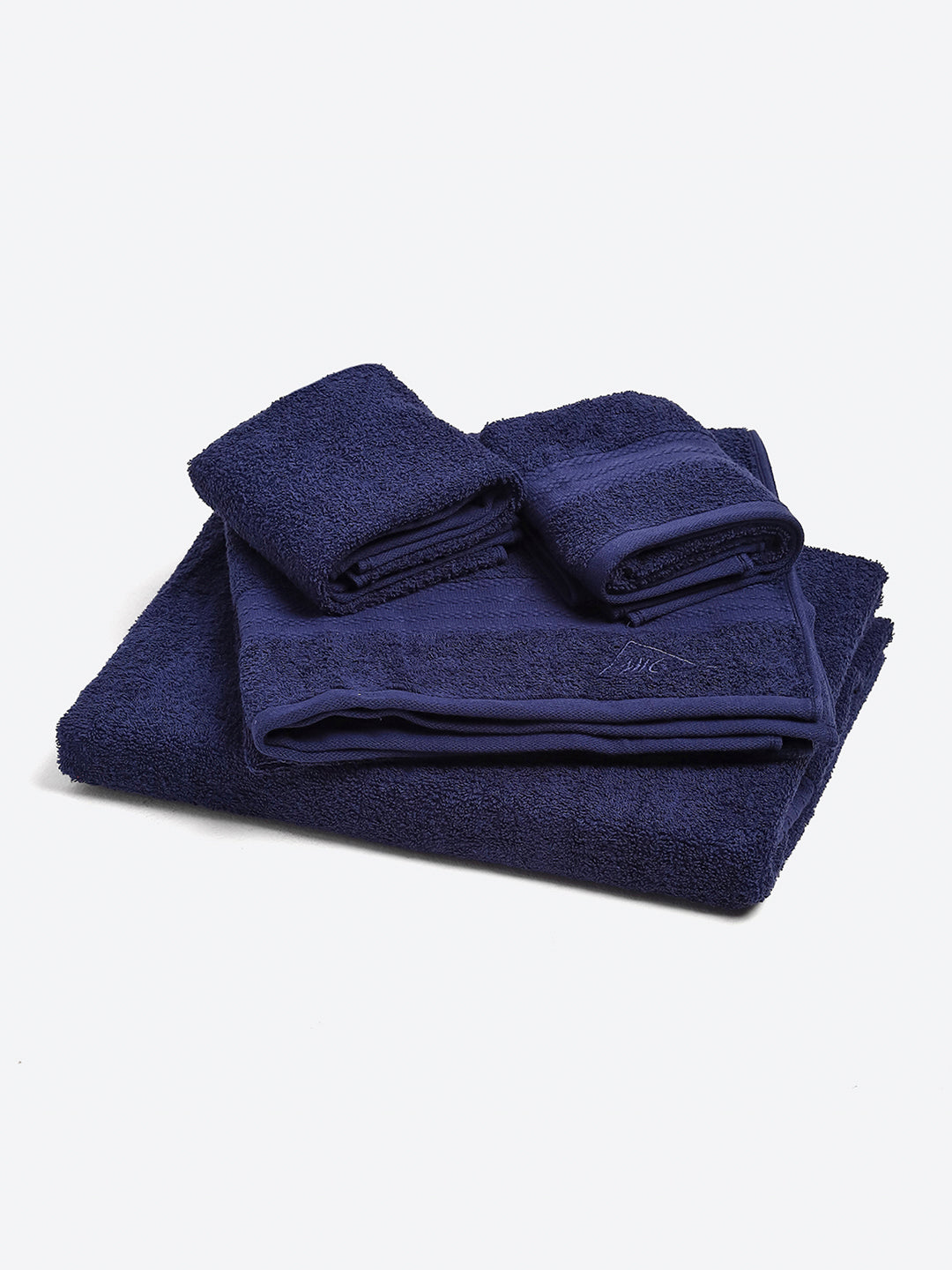 Navy Blue Cotton Solid 380 GSM 2 Bath Towel & 2 Hand Towel
