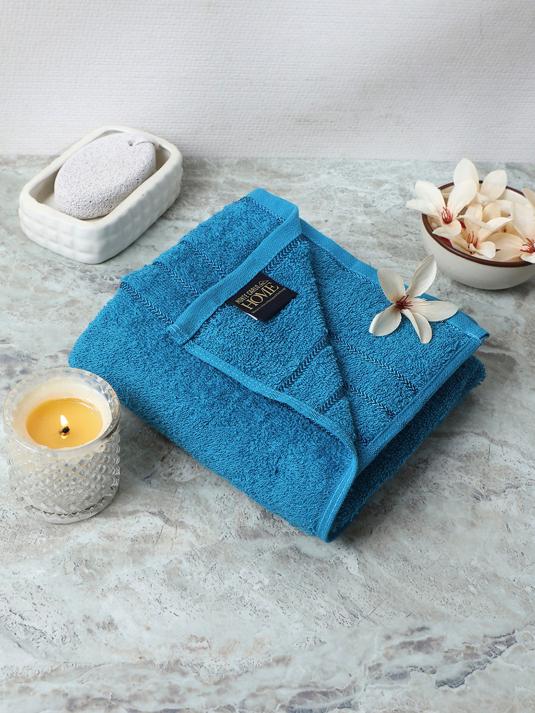 Aqua Blue Cotton Solid 350 GSM Bath Towel (Soho)