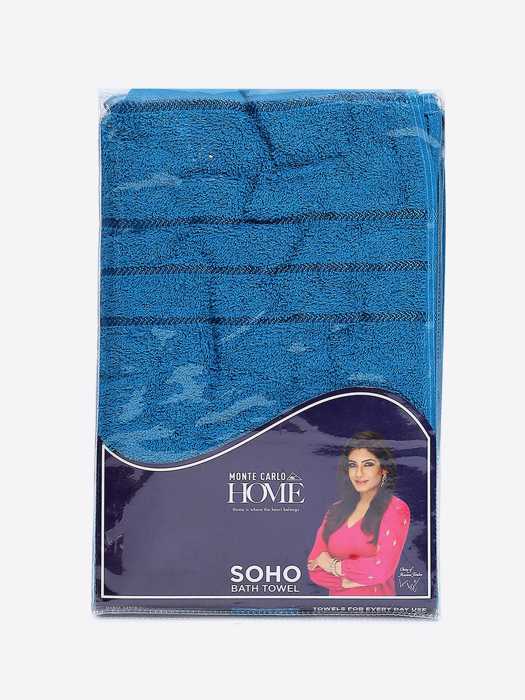 Aqua Blue Cotton Solid 350 GSM Bath Towel (Soho)