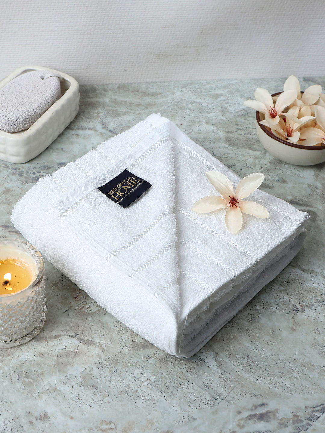 White Cotton Solid 350 GSM Bath Towel (Soho)