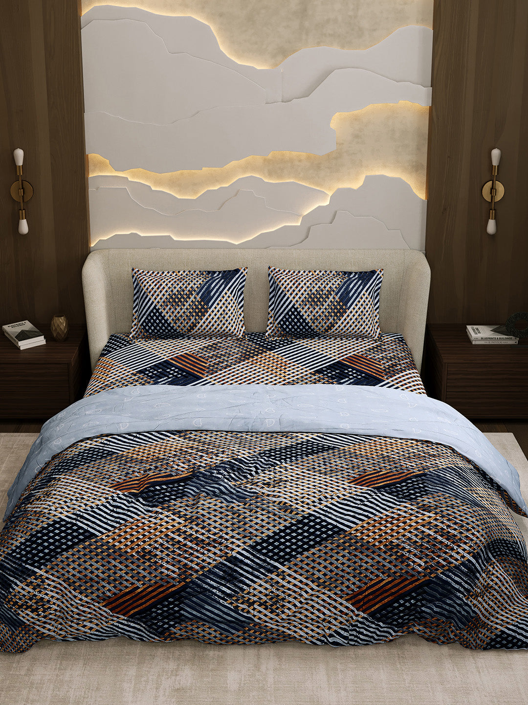 Printed Double Bed 130 GSM 4 Pc Bedding Set (1 Bedsheet, 1 AC Comforter & 2 Pillow Cover)