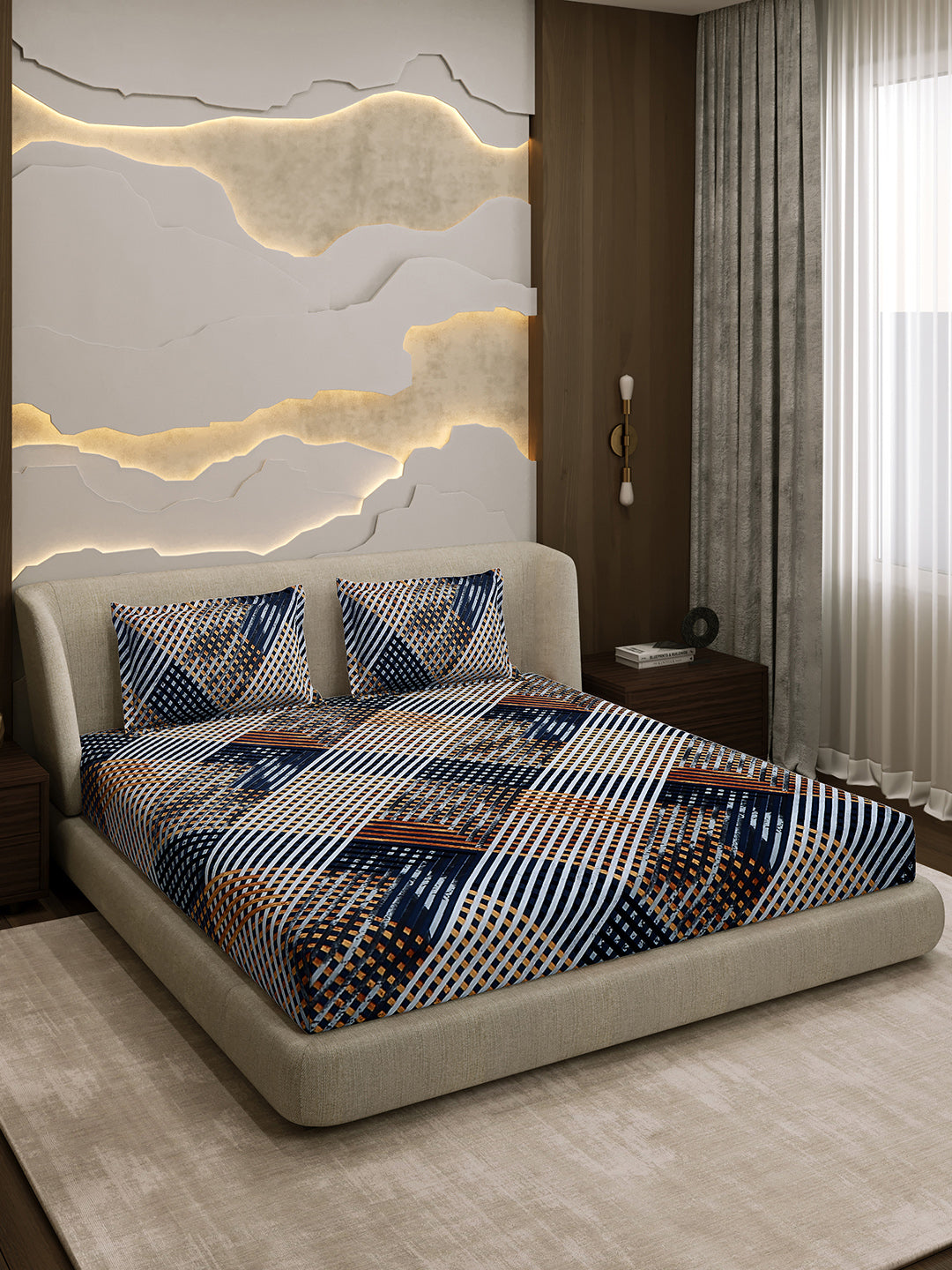 Printed Double Bed 130 GSM 4 Pc Bedding Set (1 Bedsheet, 1 AC Comforter & 2 Pillow Cover)