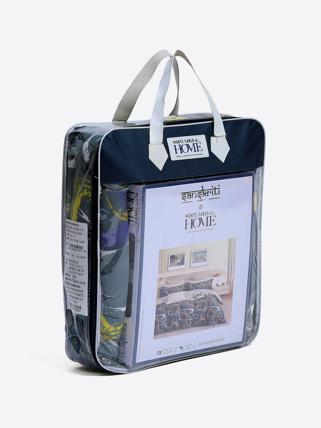 Printed Double Bed 130 GSM 4 Pc Bedding Set (1 Bedsheet, 1 AC Comforter & 2 Pillow Cover)