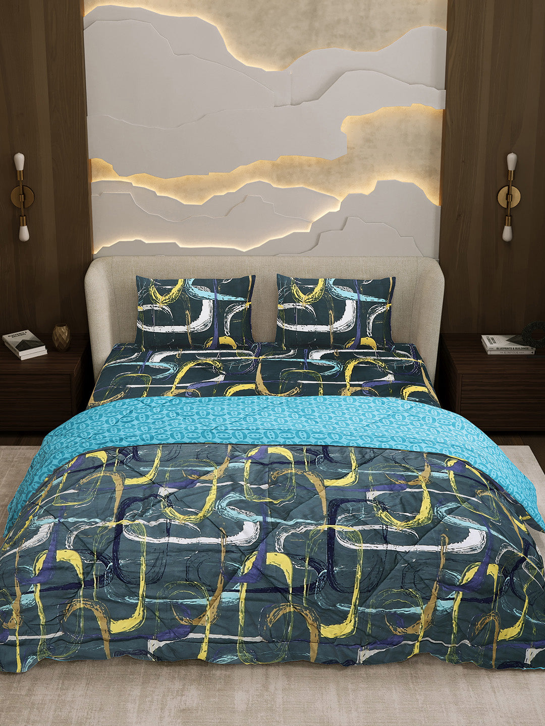 Printed Double Bed 130 GSM 4 Pc Bedding Set (1 Bedsheet, 1 AC Comforter & 2 Pillow Cover)