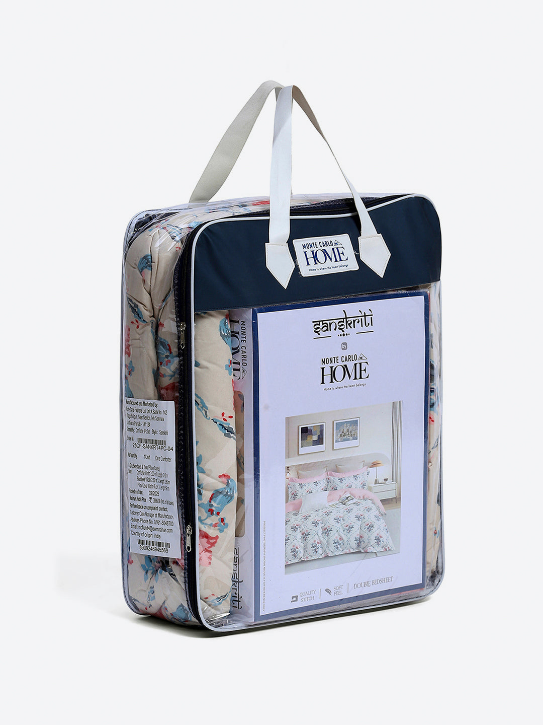 Printed Double Bed 130 GSM 4 Pc Bedding Set (1 Bedsheet, 1 AC Comforter & 2 Pillow Cover)