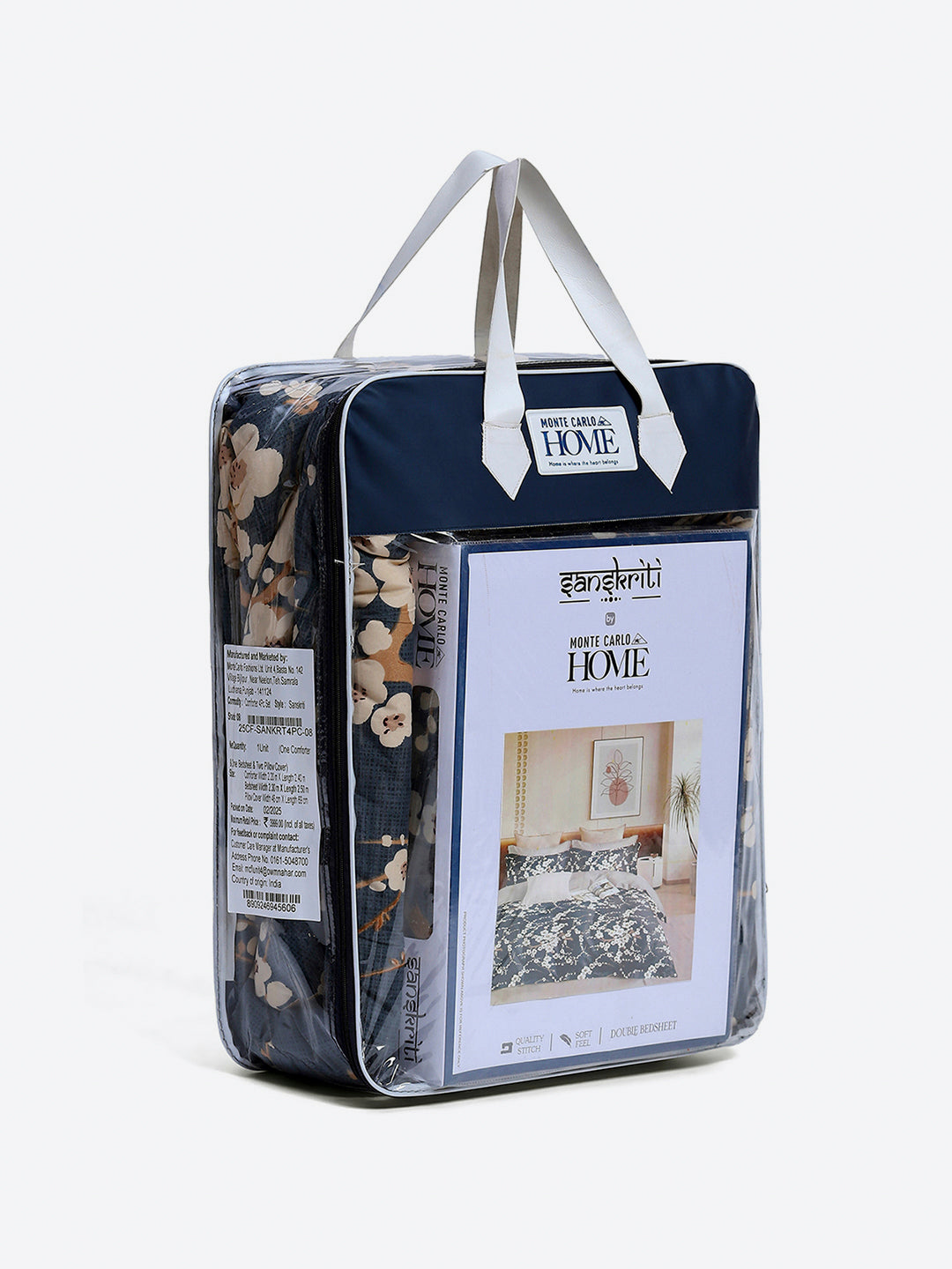 Printed Double Bed 130 GSM 4 Pc Bedding Set (1 Bedsheet, 1 AC Comforter & 2 Pillow Cover)