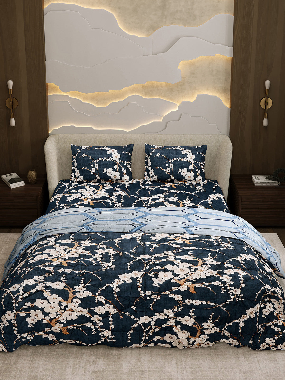 Printed Double Bed 130 GSM 4 Pc Bedding Set (1 Bedsheet, 1 AC Comforter & 2 Pillow Cover)