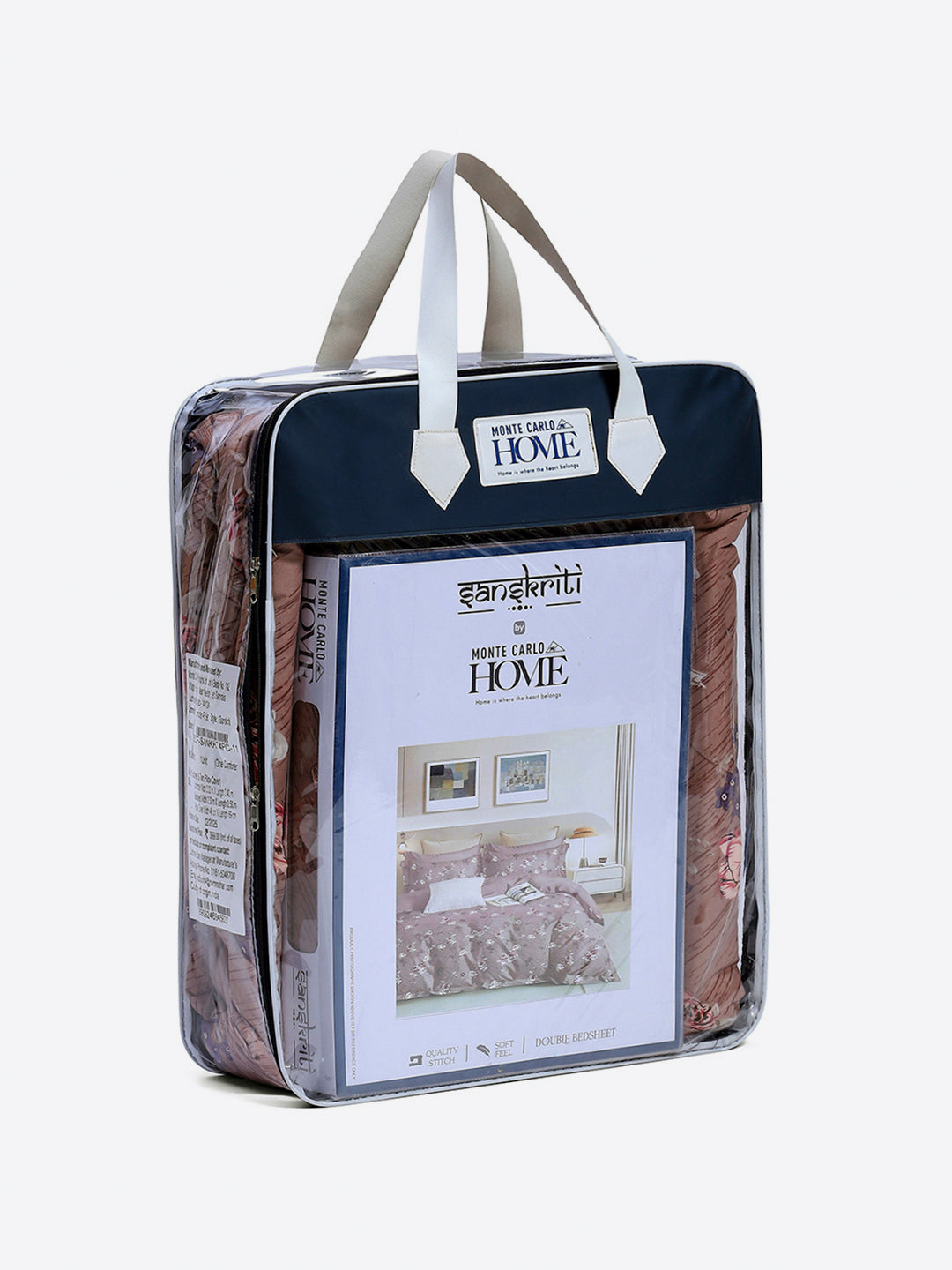 Printed Double Bed 130 GSM 4 Pc Bedding Set (1 Bedsheet, 1 AC Comforter & 2 Pillow Cover)