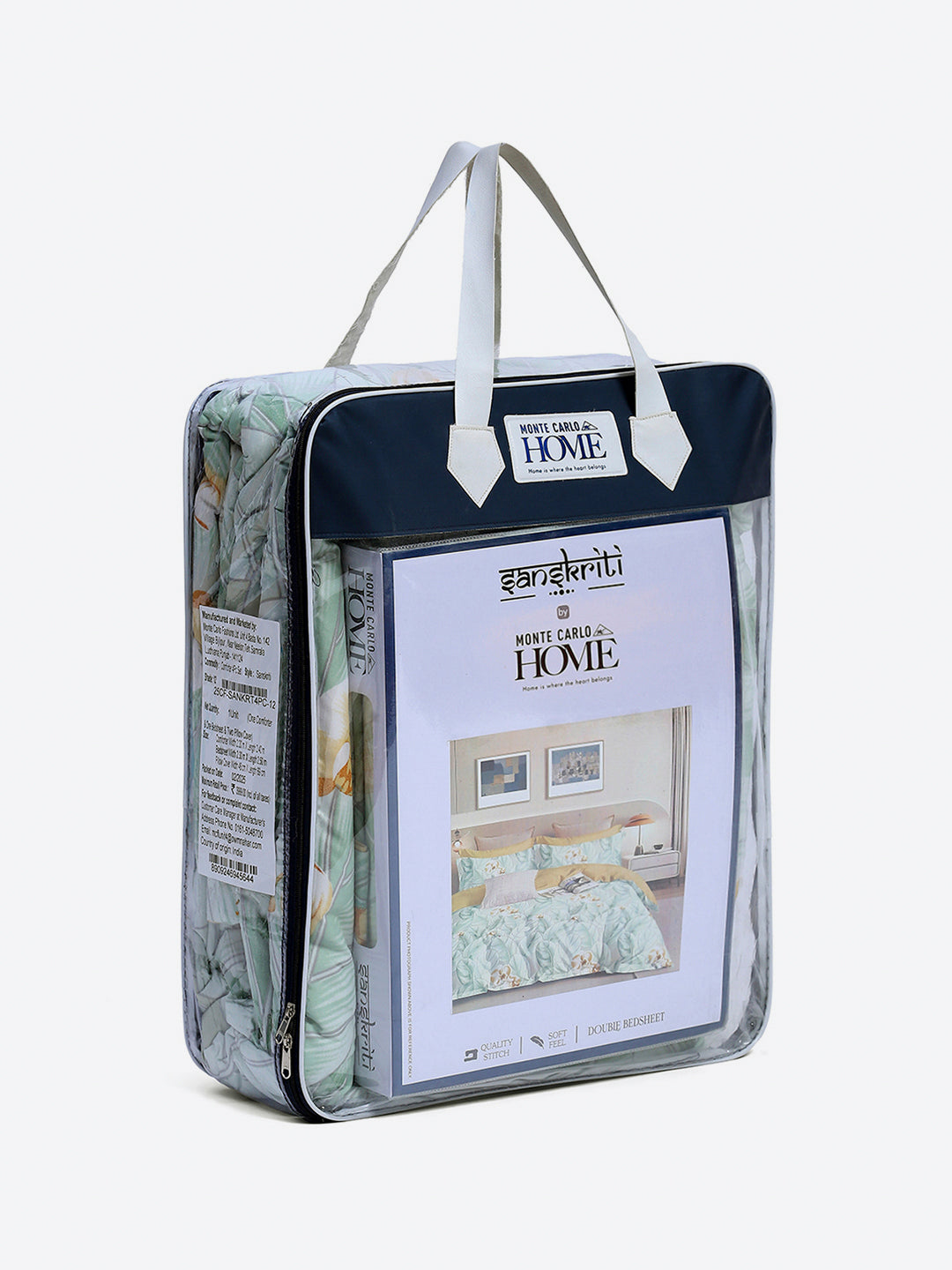 Printed Double Bed 130 GSM 4 Pc Bedding Set (1 Bedsheet, 1 AC Comforter & 2 Pillow Cover)