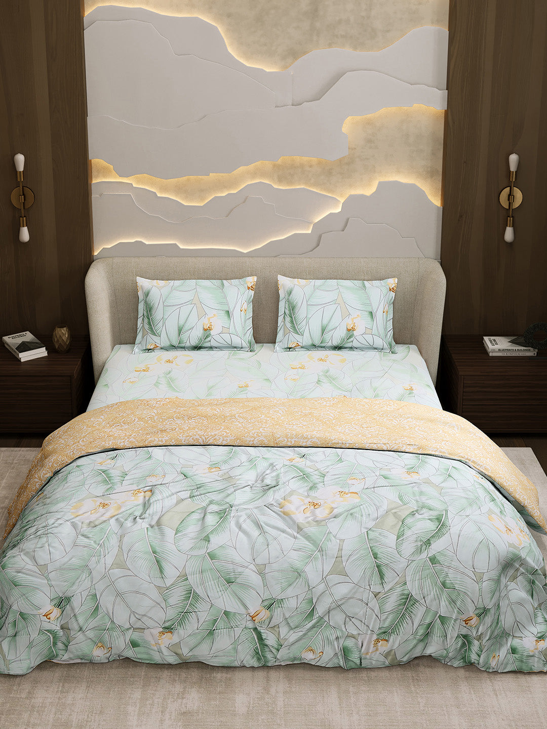 Printed Double Bed 130 GSM 4 Pc Bedding Set (1 Bedsheet, 1 AC Comforter & 2 Pillow Cover)