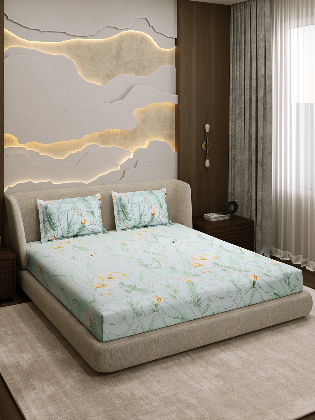 Printed Double Bed 130 GSM 4 Pc Bedding Set (1 Bedsheet, 1 AC Comforter & 2 Pillow Cover)