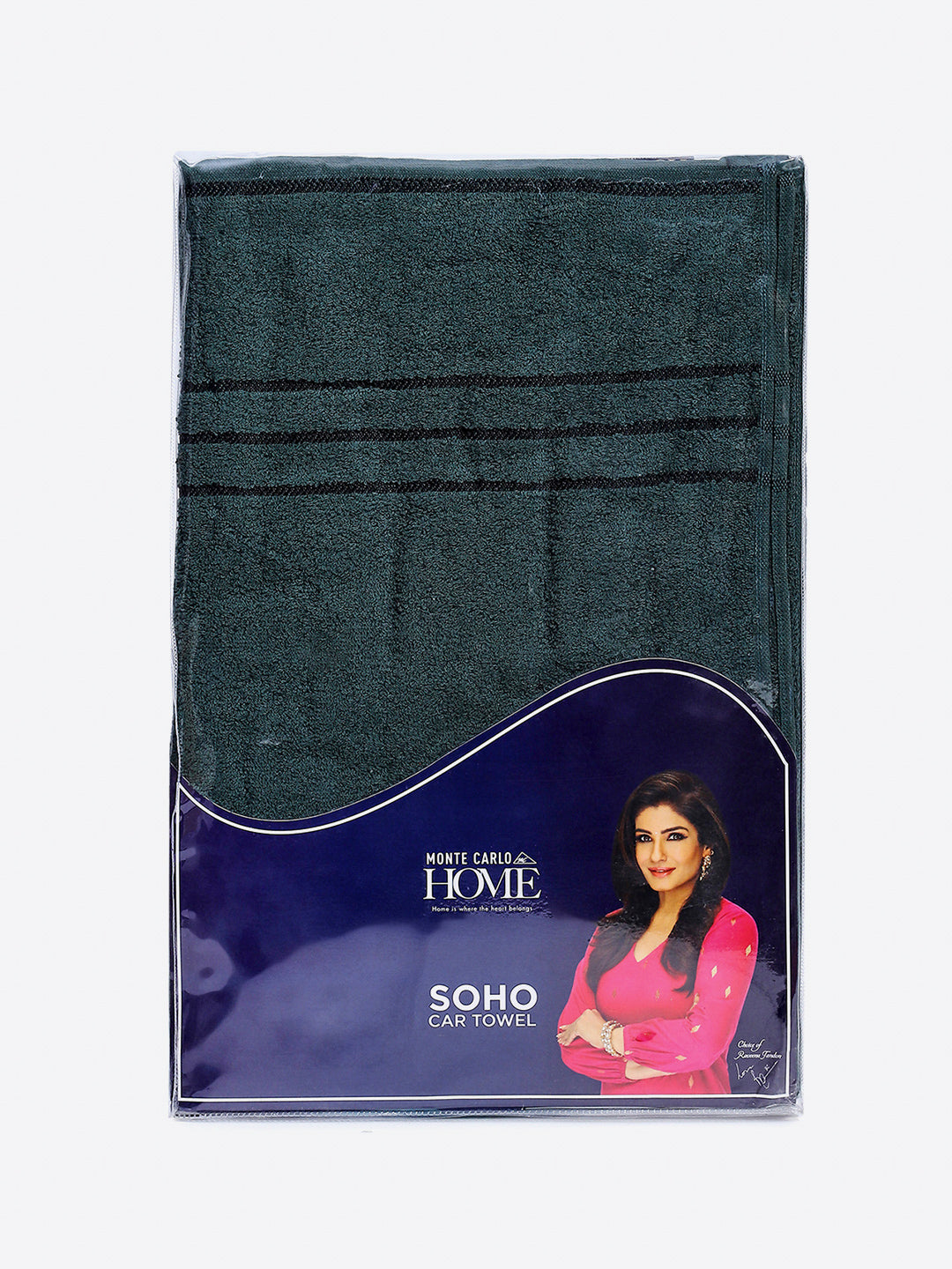 Bottle Green Cotton Solid 350 GSM Car Towel (Soho)