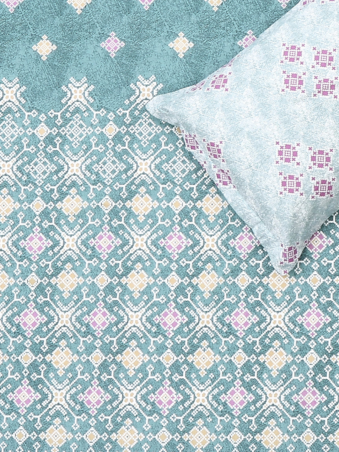 144 TC Cotton Double Bed 1 Fitted Bedsheet with 2 Pillow Cover (Solstice)