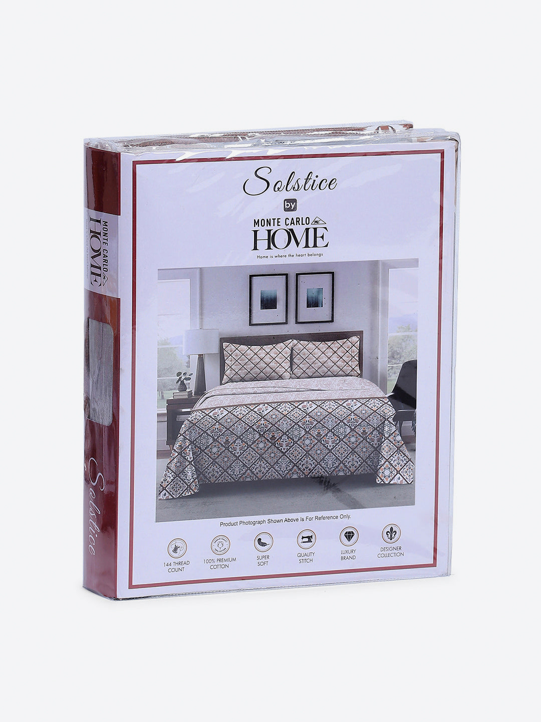 144 TC Cotton Double Bed 1 Fitted Bedsheet with 2 Pillow Cover (Solstice)