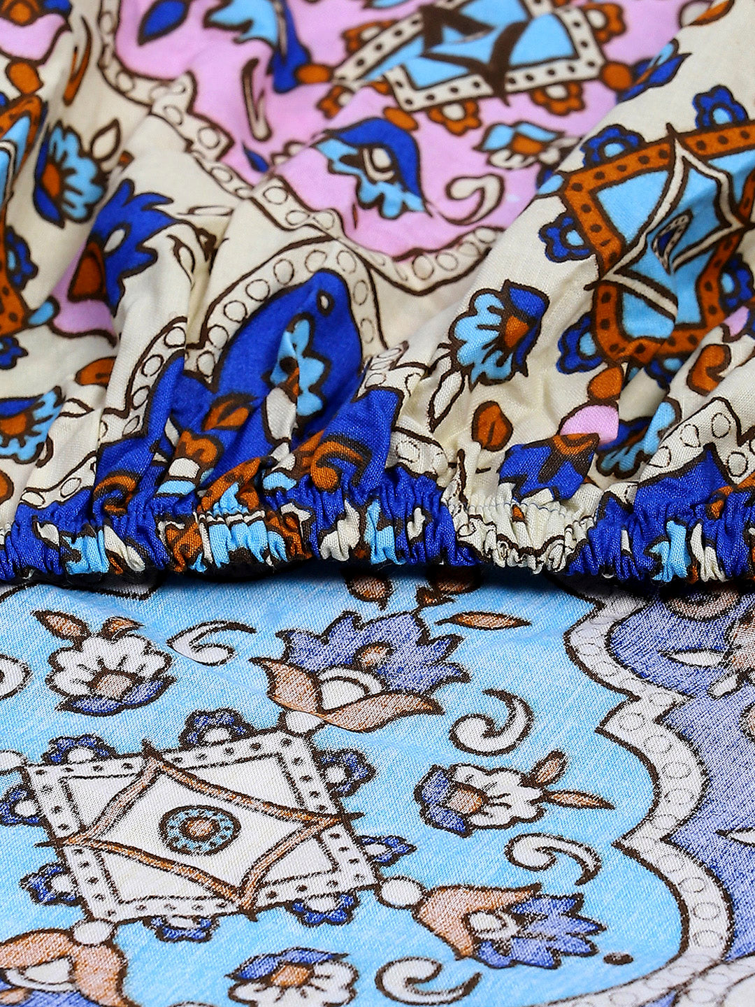 144 TC Cotton Double Bed 1 Fitted Bedsheet with 2 Pillow Cover (Solstice)