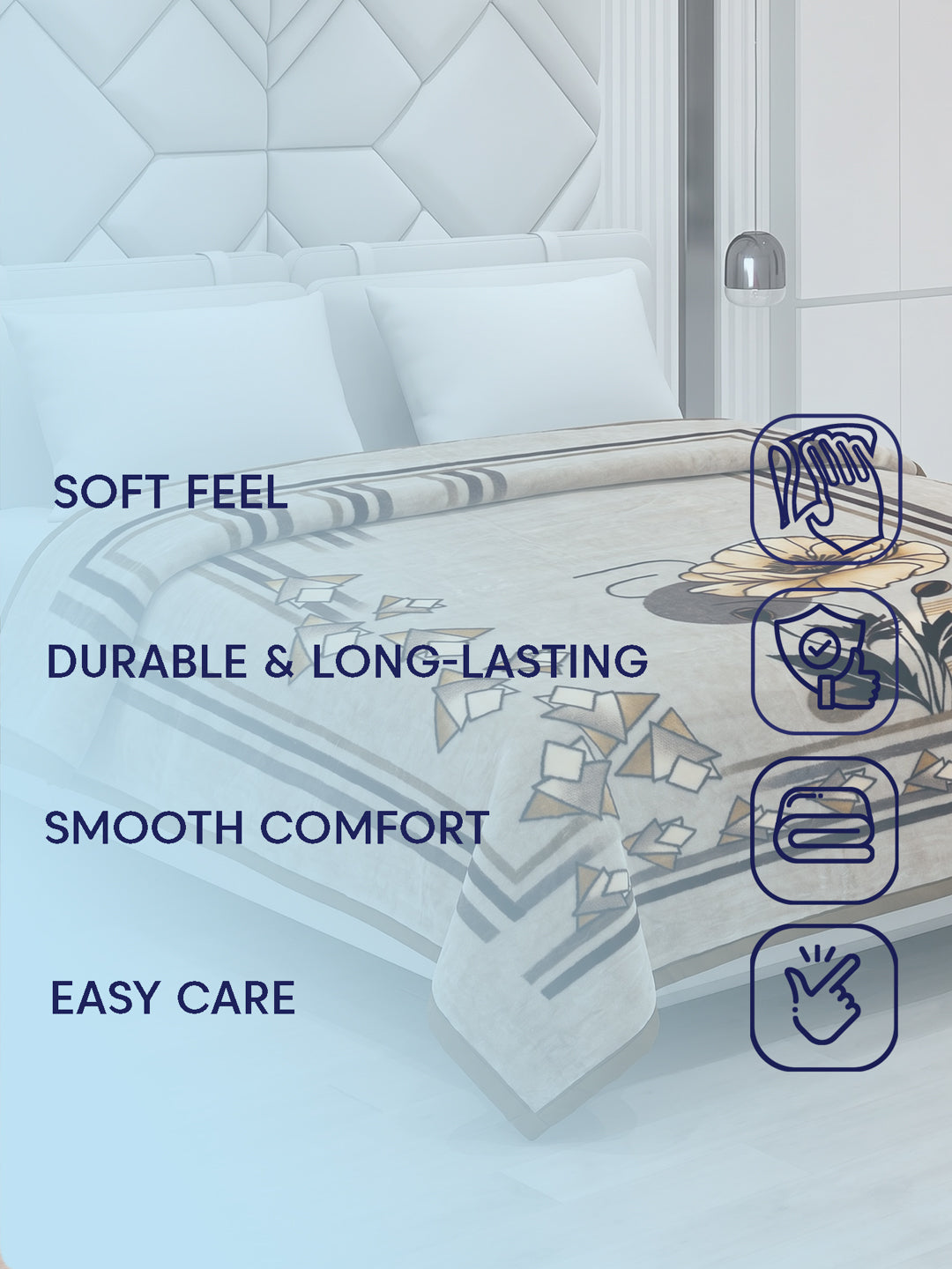Printed Double Bed 1 Ply 600 GSM Blanket for Winter (Denny), Weight 3.2 kg