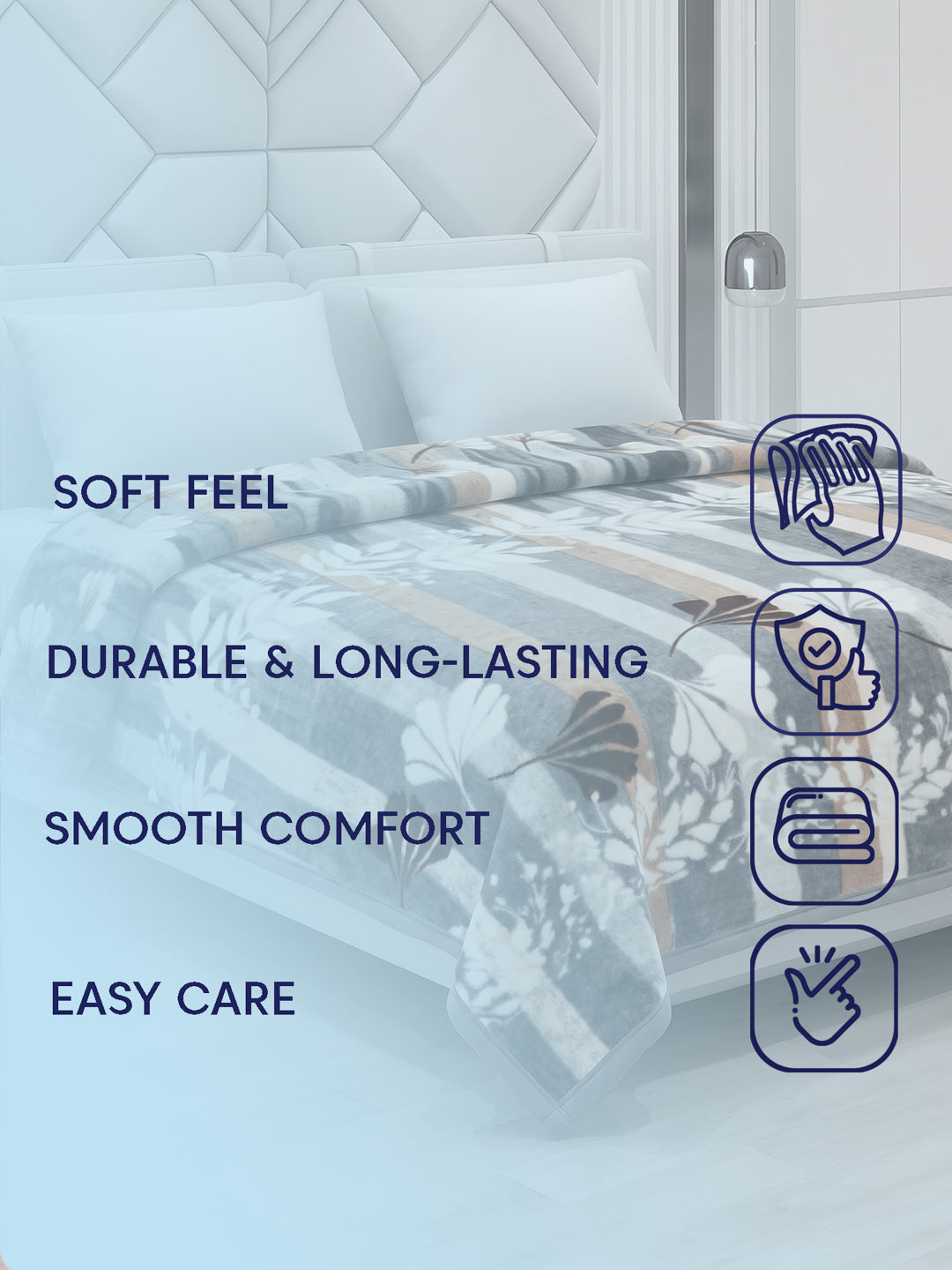 Printed Double Bed 1 Ply 600 GSM Blanket for Winter (Denny), Weight 3.2 kg