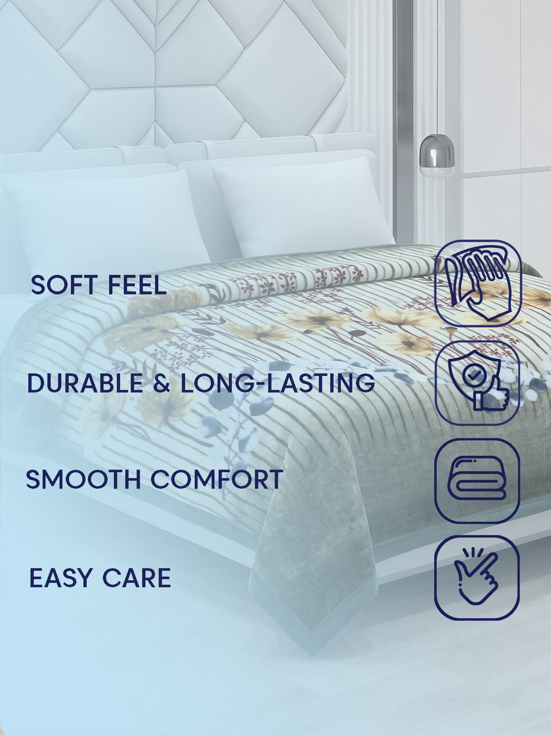 Printed Double Bed 1 Ply 600 GSM Blanket for Winter (Denny), Weight 3.2 kg