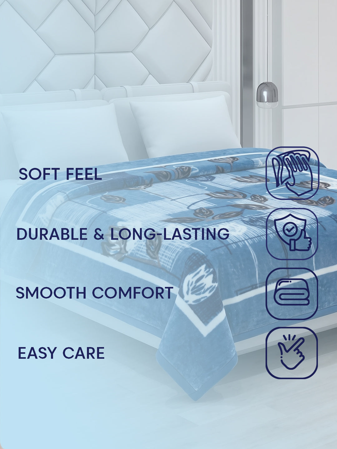 Printed Double Bed 1 Ply 600 GSM Blanket for Winter (Denny), Weight 3.2 kg