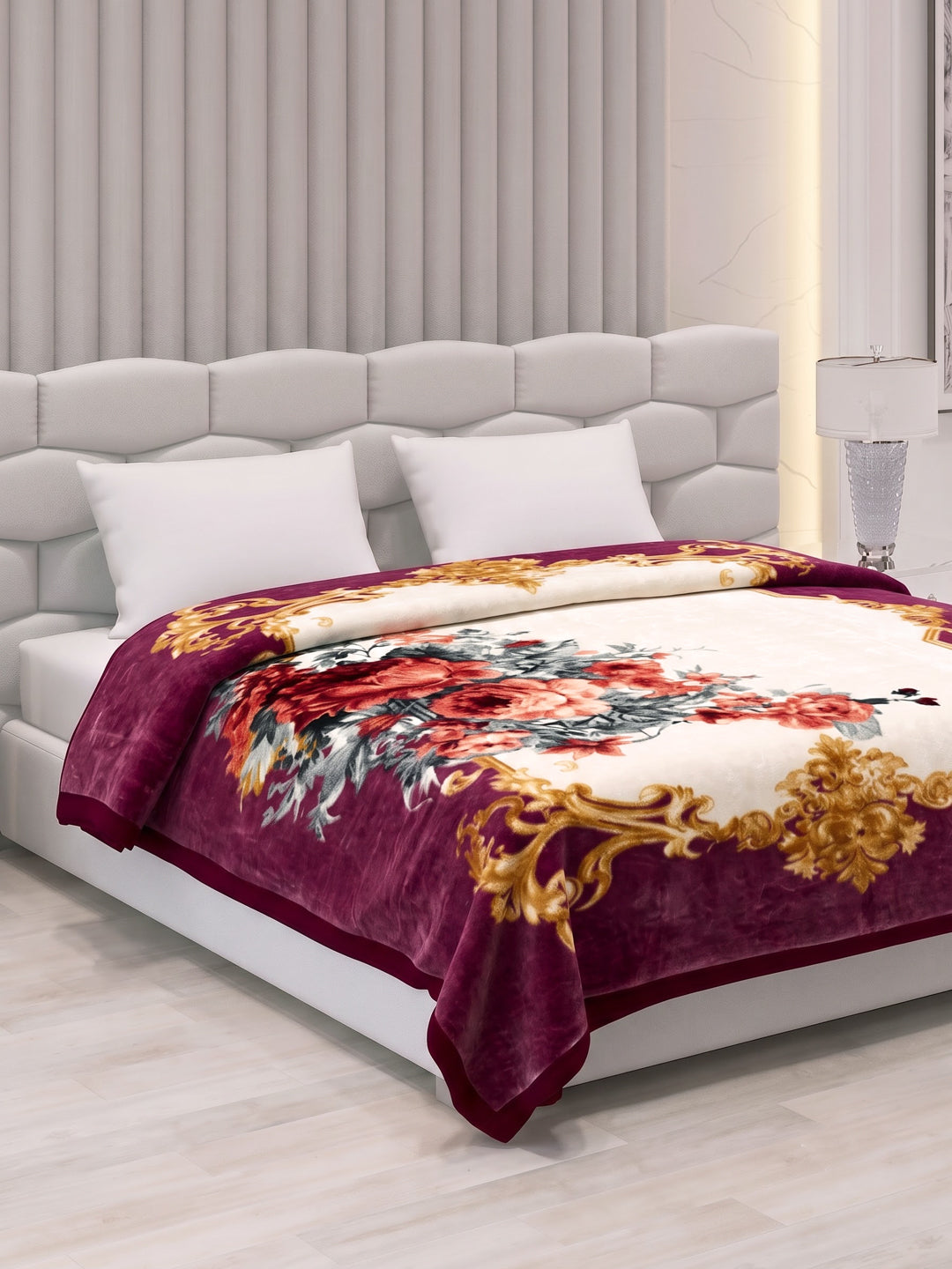 Floral Print Double Bed 2 Ply 1050 GSM Blanket for Winter (Emilia), Weight 5.5 kg