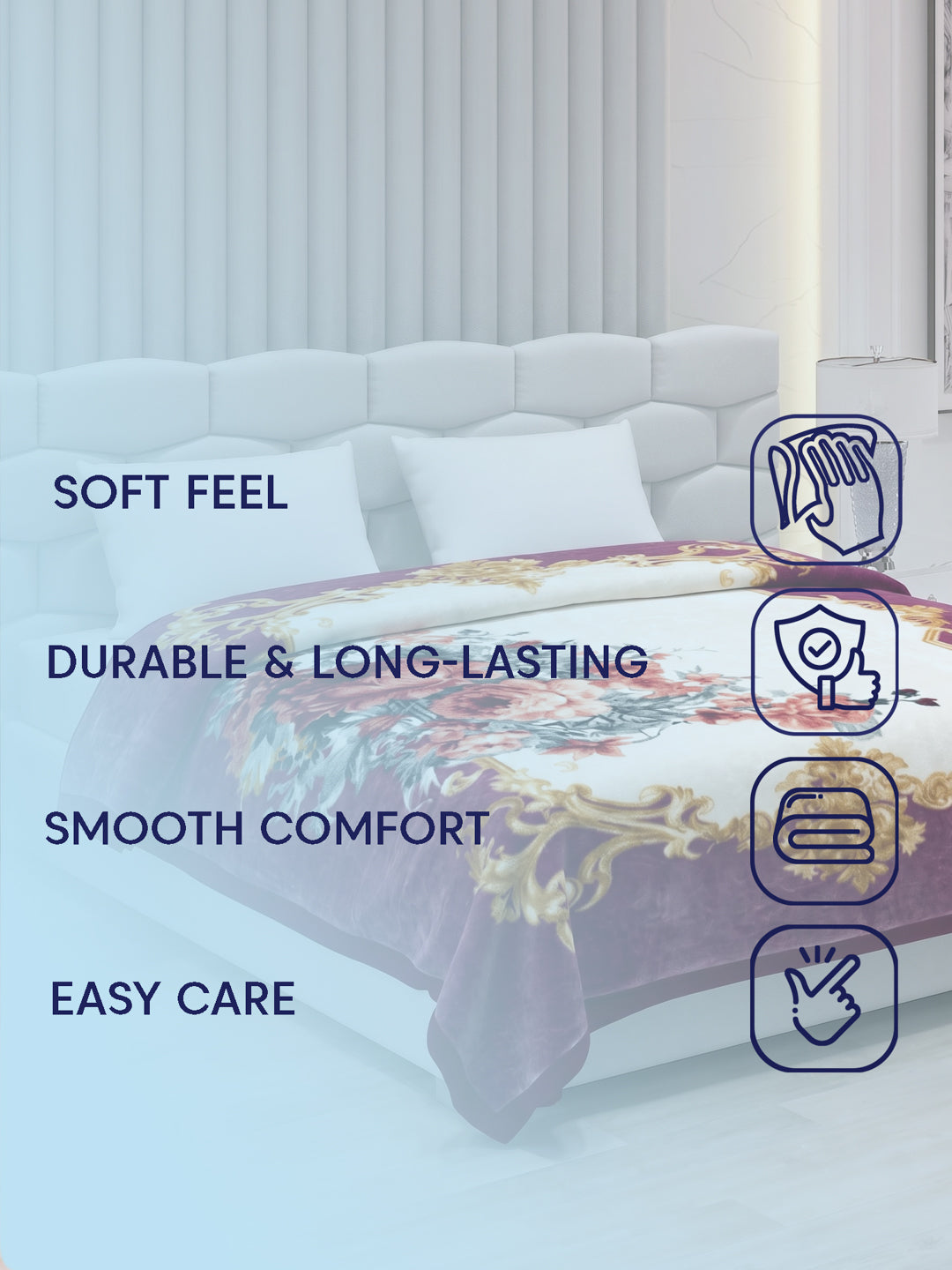 Floral Print Double Bed 2 Ply 1050 GSM Blanket for Winter (Emilia), Weight 5.5 kg
