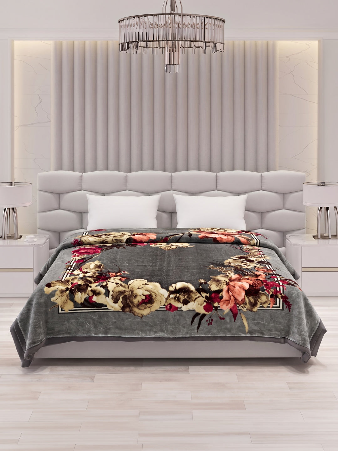 Floral Print Double Bed 2 Ply 1050 GSM Blanket for Winter (Emilia), Weight 5.5 kg